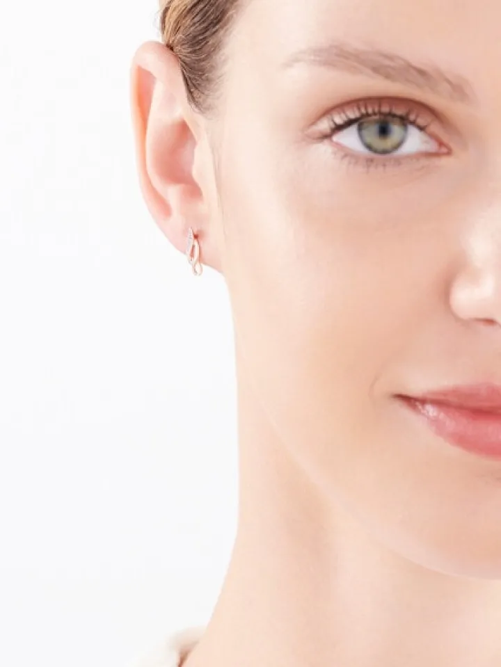 Kolczyki z różowego złota z diamentami - 0,008 ct - próba 375