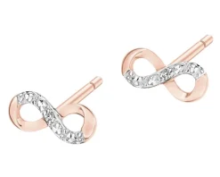 Kolczyki z różowego złota z diamentami - nieskończoność - 0,006 ct - próba 585