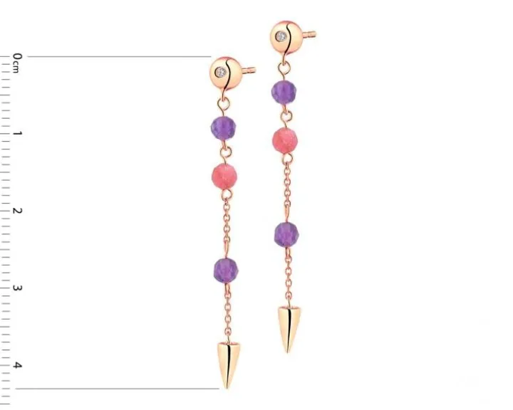 Kolczyki z różowego złota z diamentami, ametystami i turmalinami - próba 375