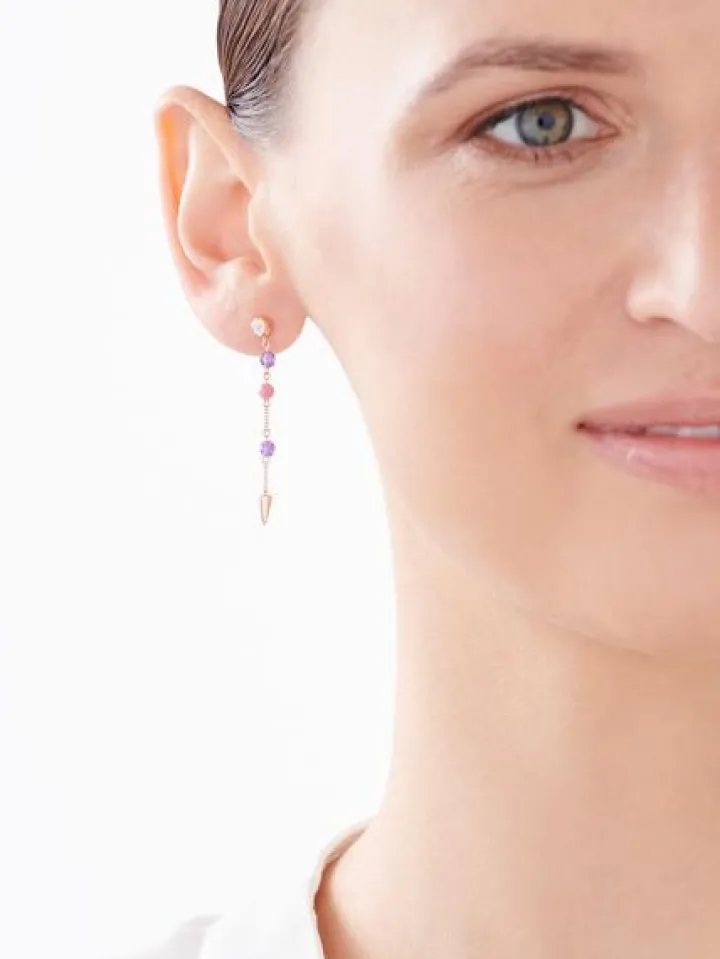 Kolczyki z różowego złota z diamentami, ametystami i turmalinami - próba 375