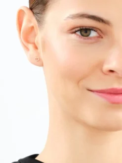 Kolczyki z różowego złota z diamentami - serca - 0,008 ct - próba 375