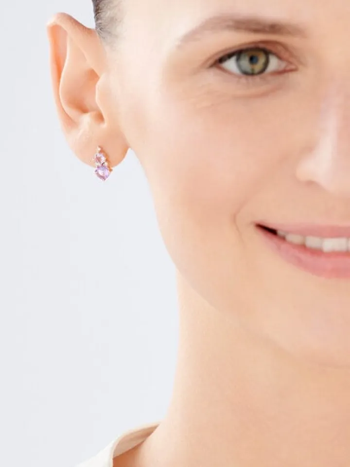 Kolczyki z różowego złota z diamentami i ametystami - próba 375