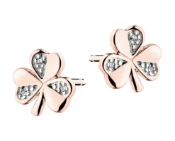 Kolczyki z różowego złota z diamentami – koniczyny - 0,01 ct - próba 375