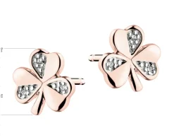 Kolczyki z różowego złota z diamentami – koniczyny - 0,01 ct - próba 375