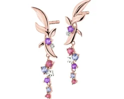 Kolczyki z różowego złota z diamentami, kamieniami szlachetnymi i ozdobnymi - liście - próba 375