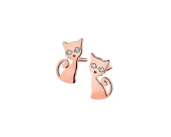 Kolczyki z różowego złota z diamentami - koty - 0,01 ct - próba 375