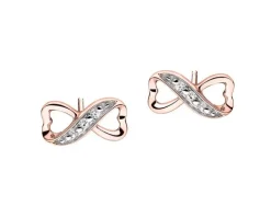 Kolczyki z różowego  złota z diamentami - serce, nieskończoność - 0,01 ct - próba 375