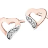 Kolczyki z różowego złota z diamentami - serca - 0,008 ct - próba 375
