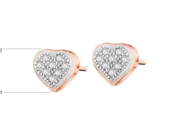 Kolczyki z różowego złota z diamentami - serca - 0,05 ct - próba 585