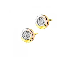 Kolczyki z żółtego, białego i różowego złota z brylantami - 0,10 ct - próba 585
