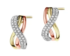 Kolczyki z żółtego, białego i różowego złota z diamentami - 0,23 ct - próba 585