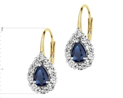 Kolczyki z żółtego i białego złota z diamentami i szafirami - próba 585