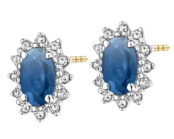 Kolczyki z żółtego i białego złota z diamentami i szafirami - próba 375