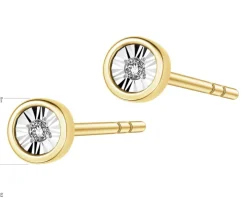Kolczyki z żółtego i białego złota z diamentami - 0,01 ct - próba 375