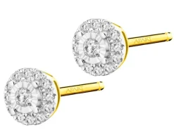 Kolczyki z żółtego i białego złota z diamentami - 0,10 ct - próba 585