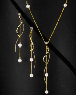 Kolczyki z żółtego i białego złota z brylantami i perłami - próba 375