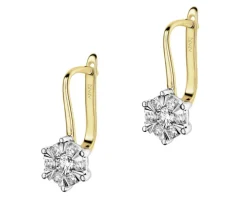 Kolczyki z żółtego i białego złota z brylantami - serca - 0,02 ct - próba 375