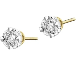 Kolczyki z żółtego i białego złota z brylantami - serca - 0,12 ct - próba 585