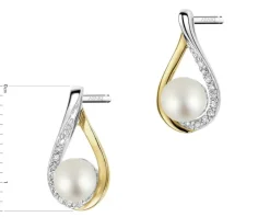 Kolczyki z żółtego i białego złota z diamentami i perłami - próba 375