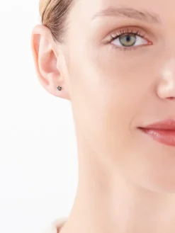 Kolczyki z żółtego i białego złota z czarnymi brylantami - 0,02 ct - próba 375