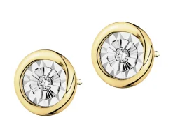 Kolczyki z żółtego i białego złota z brylantami - 0,04 ct - próba 375
