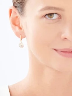 Kolczyki z żółtego i białego złota z diamentami - rozeta - 0,39 ct - próba 585