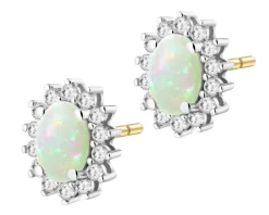 Kolczyki z żółtego i białego złota z brylantami i opalami - próba 585