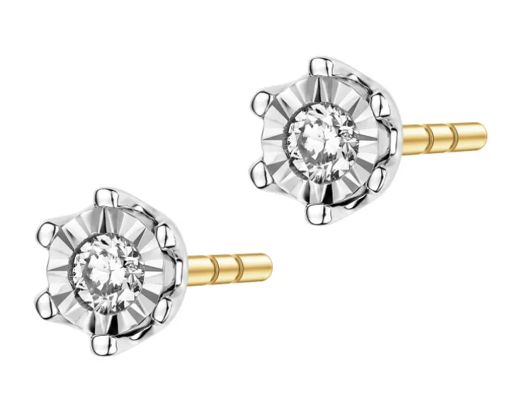 Kolczyki z żółtego i białego złota z brylantami - 0,05 ct - próba 585