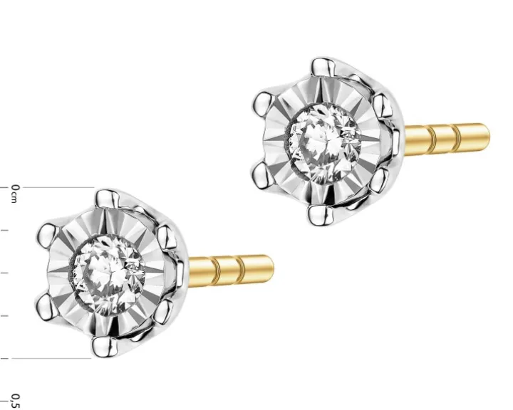 Kolczyki z żółtego i białego złota z brylantami - 0,05 ct - próba 585