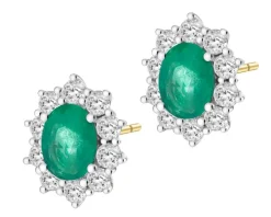 Kolczyki z żółtego i białego złota z brylantami i szmaragdami - próba 585