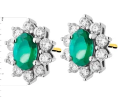 Kolczyki z żółtego i białego złota z brylantami i szmaragdami - próba 585