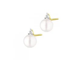 Kolczyki z żółtego i białego złota z diamentami i perłami - próba 585