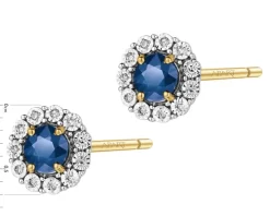 Kolczyki z żółtego i białego złota z diamentami i szafirami - próba 585