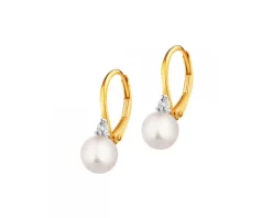 Kolczyki z żółtego i białego złota z diamentami i perłami - próba 585