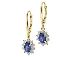 Kolczyki z żółtego i białego złota z diamentami i szafirami - próba 585