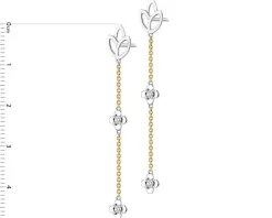 Kolczyki z żółtego i białego złota z brylantami - kwiaty lotosu - 0,10 ct - próba 375