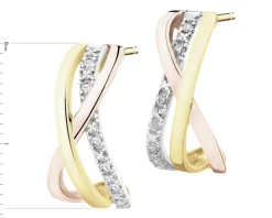 Kolczyki z żółtego i różowego złota z brylantami - 0,04 ct - próba 585