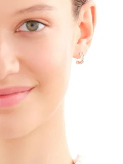 Kolczyki z żółtego i różowego złota z brylantami - 0,04 ct - próba 585