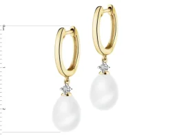 Kolczyki z żółtego złota z brylantami i perłami - próba 585