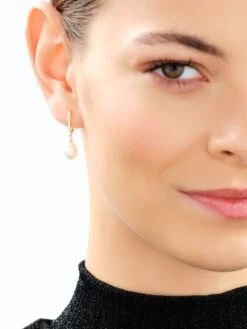 Kolczyki z żółtego złota z brylantami i perłami - próba 585