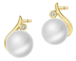 Kolczyki z żółtego złota z brylantami i perłami - próba 585
