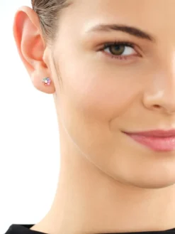 Kolczyki z żółtego złota z brylantami i szafirami kolorowymi - kwiaty - próba 585