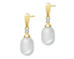 Kolczyki z żółtego złota z brylantami i perłami - próba 375