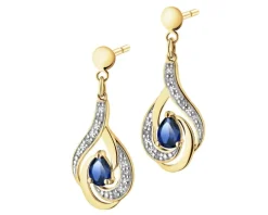 Kolczyki z żółtego złota z brylantami i szafirami syntetycznymi - próba 585