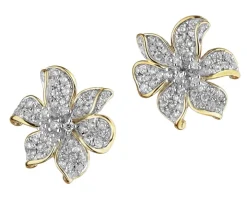 Kolczyki z żółtego złota z brylantami - kwiaty - 0,60 ct - próba 585