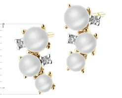 Kolczyki z żółtego złota z brylantami i perłami - próba 585