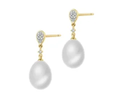 Kolczyki z żółtego złota z brylantami i perłami - próba 585