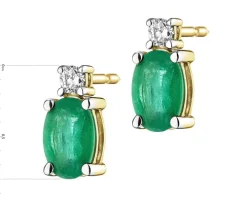 Kolczyki z żółtego złota z brylantami i szmaragdami - próba 750