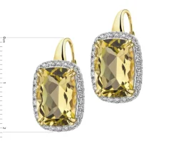 Kolczyki z żółtego złota z brylantami i kwarcami Lemon - próba 585