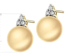 Kolczyki z żółtego złota z brylantami i perłami Golden South Sea - próba 585